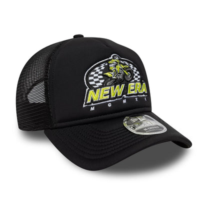 Pictured is this New Era Graphic 9FORTY M-Crown A-Frame Trucker in black. 3