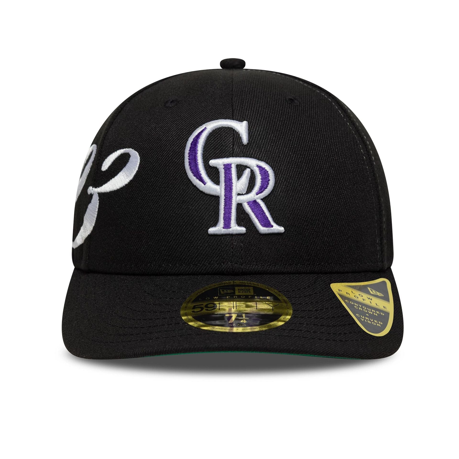 Pictured is this MLB Est Script Colorado Rockies Low Profile 59FIFTY Fitted in black. 3