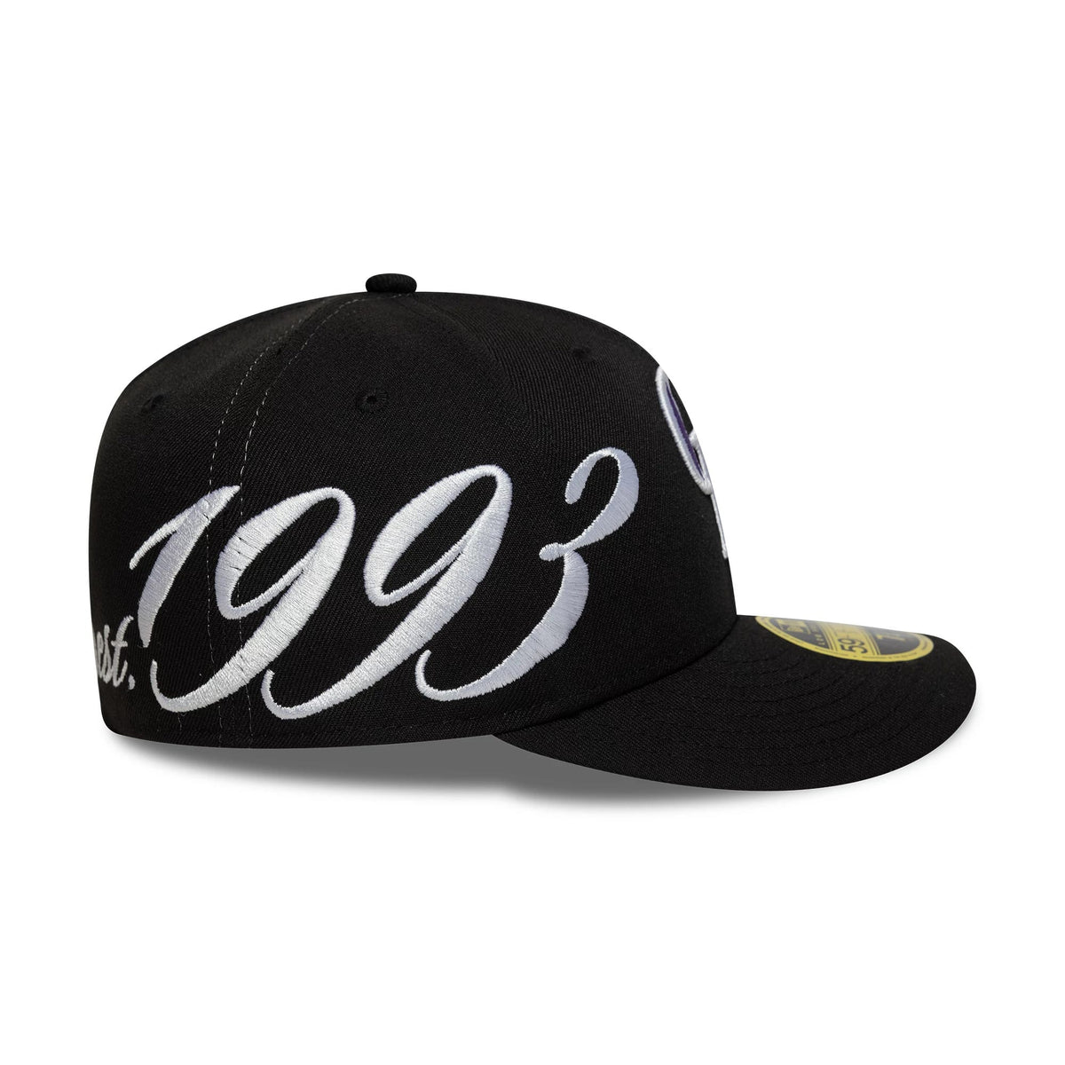 Pictured is this MLB Est Script Colorado Rockies Low Profile 59FIFTY Fitted in black. 2