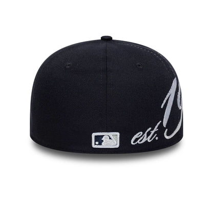 Pictured is this MLB Est Script New York Yankees Low Profile 59FIFTY Fitted in navy. 5