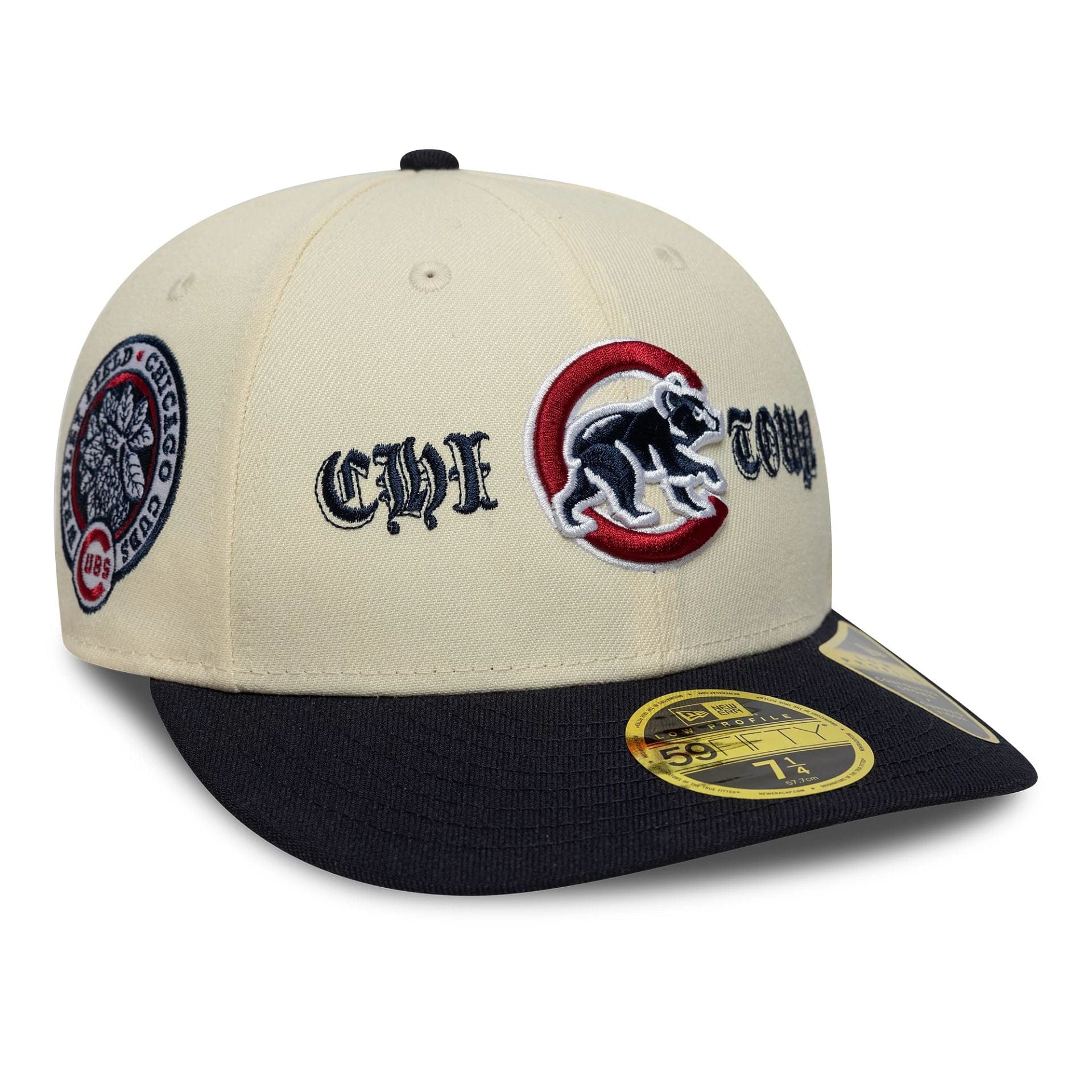 Pictured is this MLB Cooperstown Chicago Cubs Low Profile 59FIFTY Fitted cap in Cream. 1