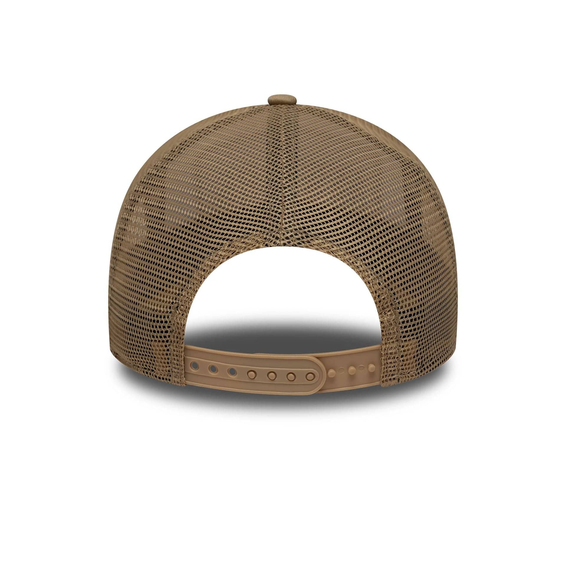 Pictured is this New Era Location Patch 9FORTY A-Frame Trucker in light beige. 4