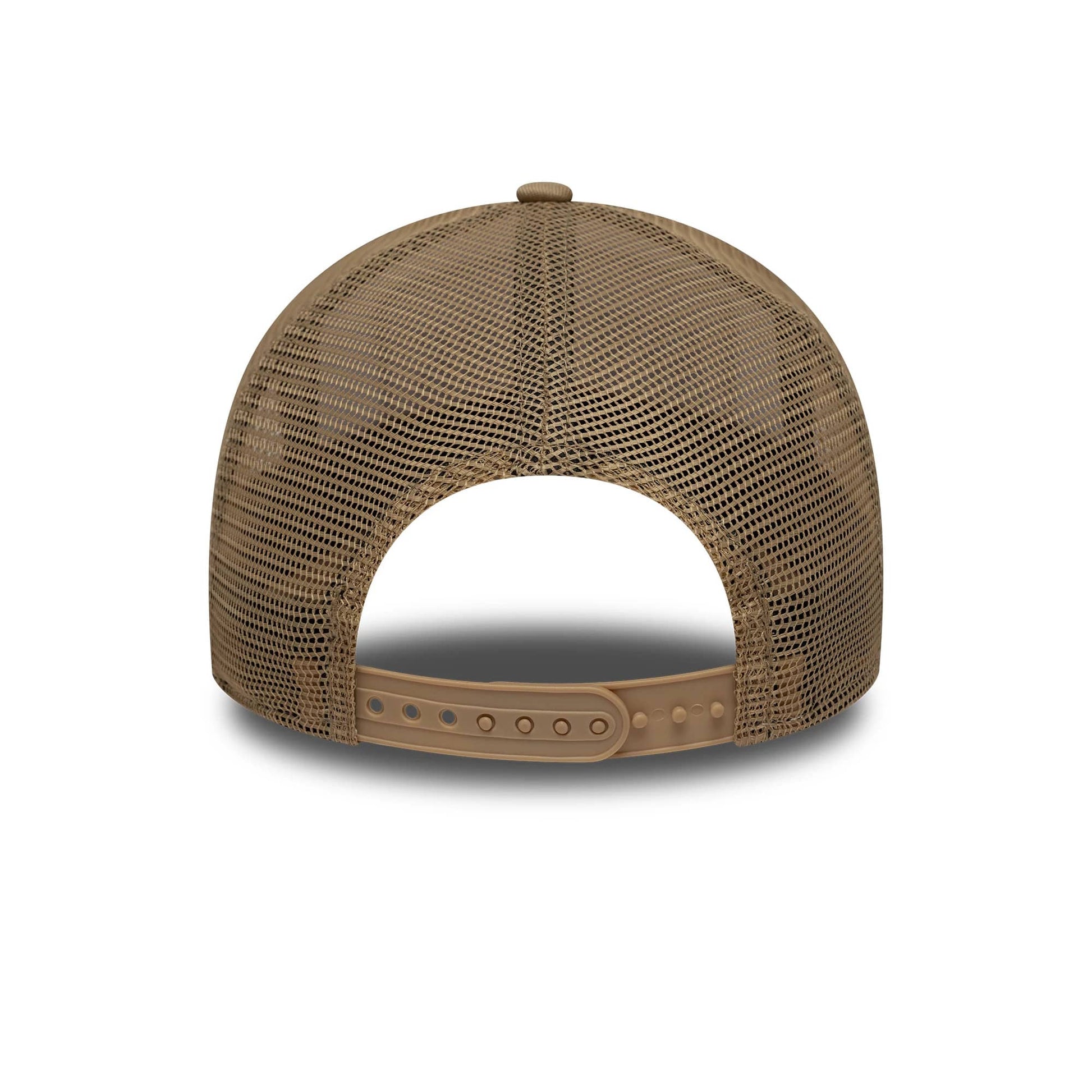 Pictured is this New Era Location Patch 9FORTY A-Frame Trucker in light beige. 4
