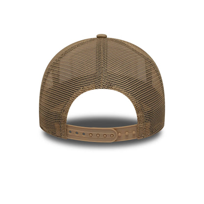 Pictured is this New Era Location Patch 9FORTY A-Frame Trucker in light beige. 4