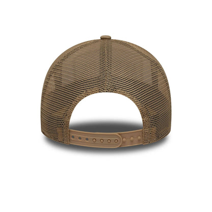 Pictured is this New Era Location Patch 9FORTY A-Frame Trucker in light beige. 4