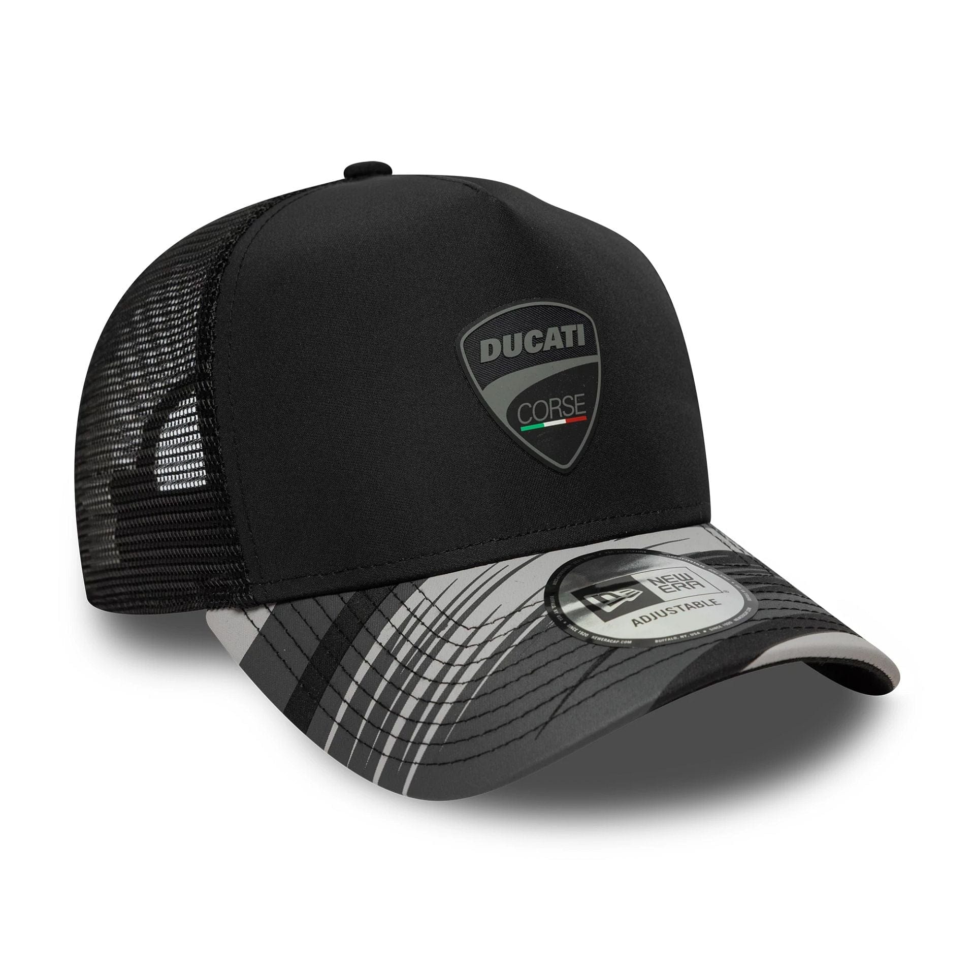 Pictured is this Ducati Motor Logo Print 9FORTY A-Frame Trucker in black. 3