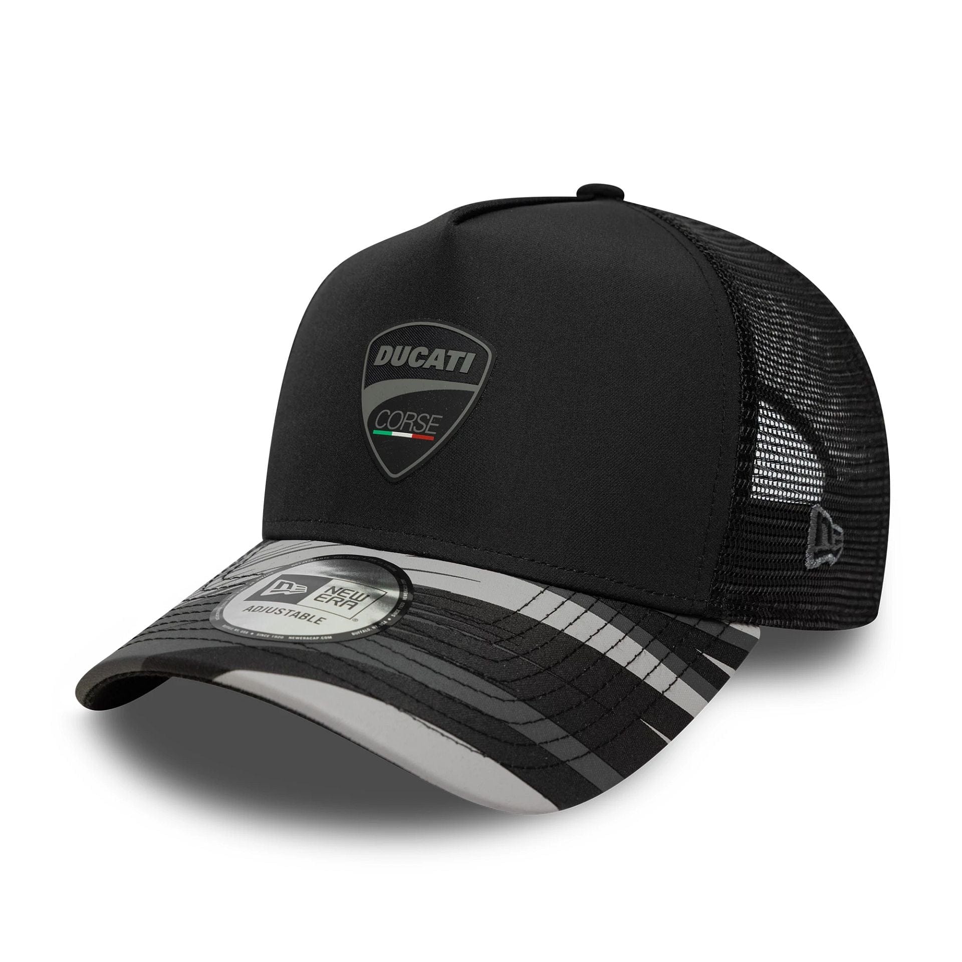 Pictured is this Ducati Motor Logo Print 9FORTY A-Frame Trucker in black. 1