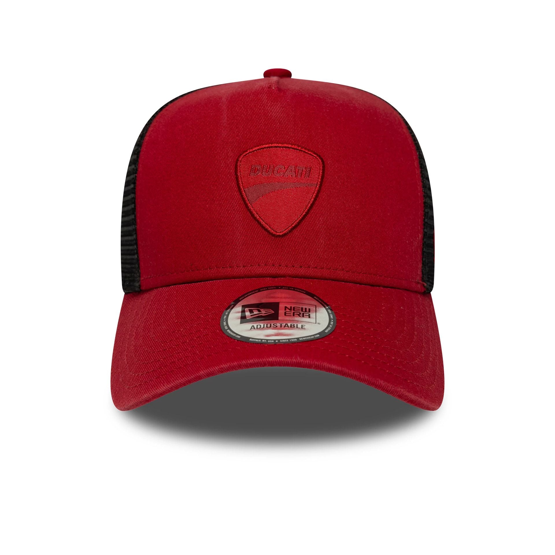 Pictured is this Ducati Motor Logo 9FORTY E-Frame Trucker in dark red. 2