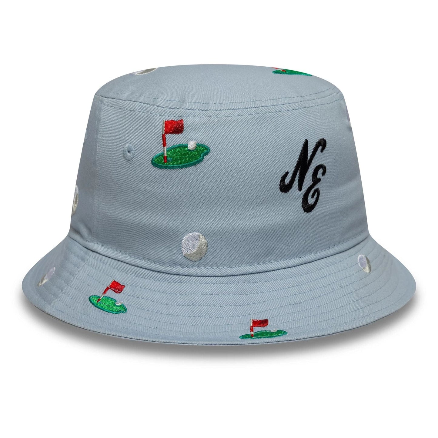 Pictured is this New Era All Over Print Bucket hat in pastel blue. 3