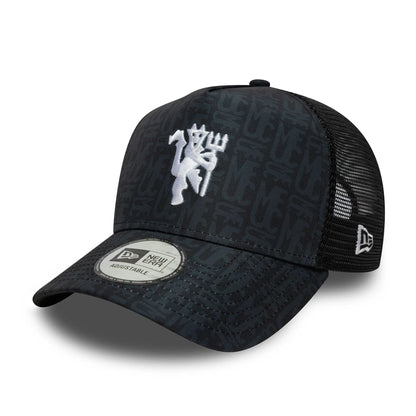 Pictured is this Manchester United FC All Over Print 9FORTY A-Frame Trucker in black. 1