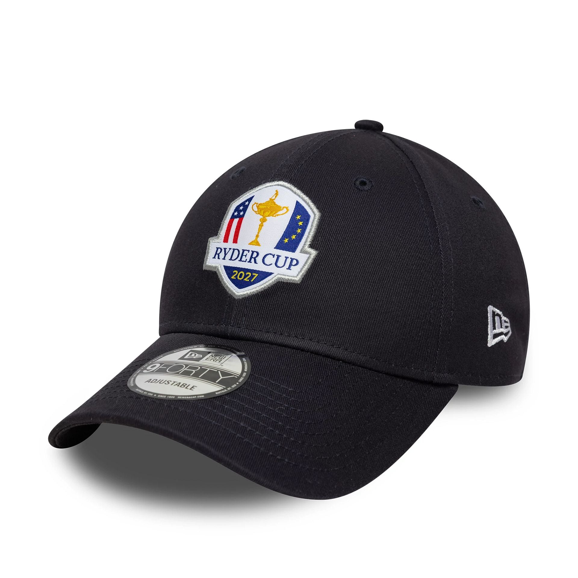 Pictured is this Adare Manor Ryder Cup Europe 2027 9FORTY cap in navy. 3