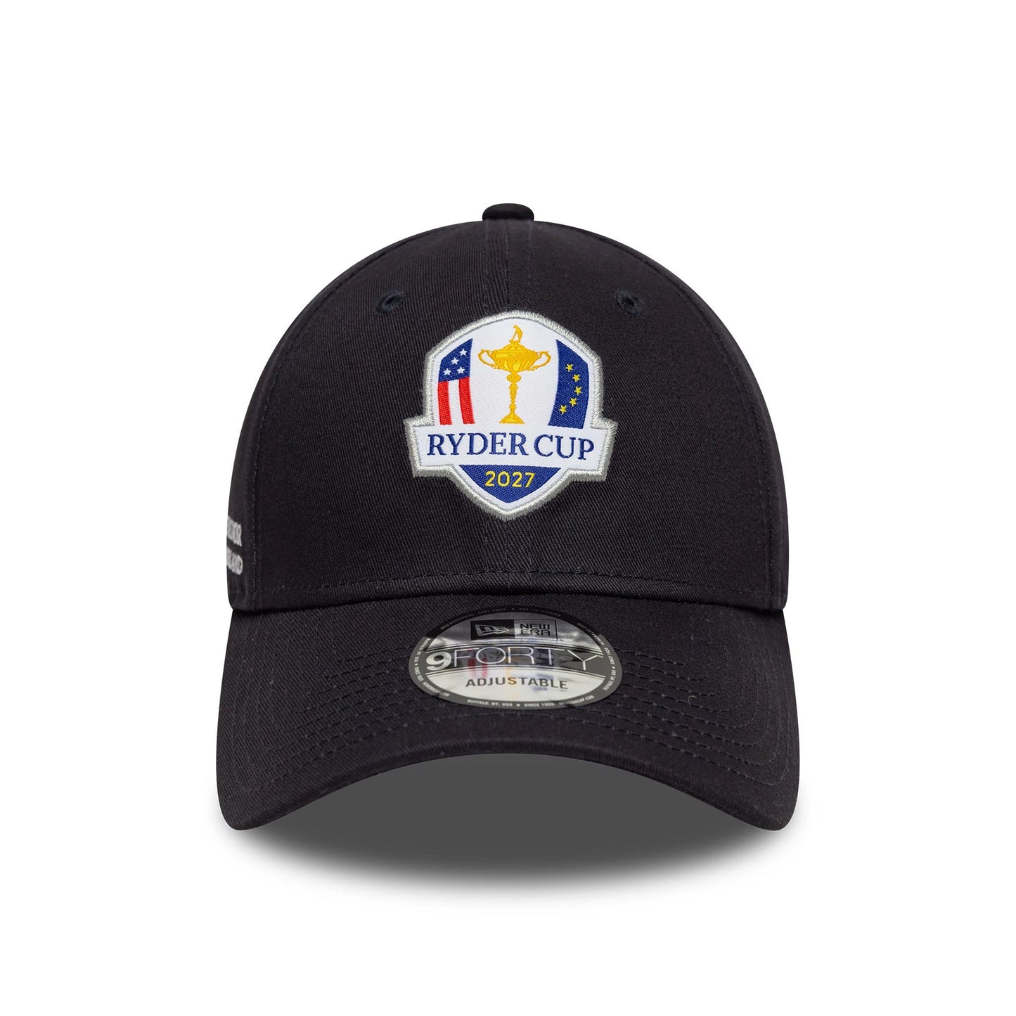 Pictured is this Adare Manor Ryder Cup Europe 2027 9FORTY cap in navy. 2