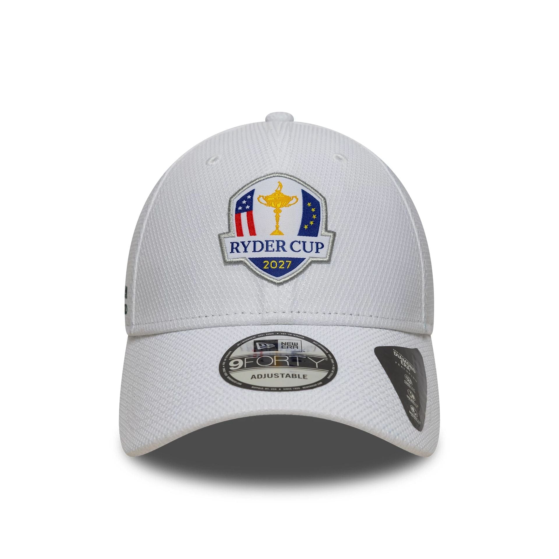 Pictured is this Diamond Era Ryder Cup Europe 2027 9FORTY cap in white. 2