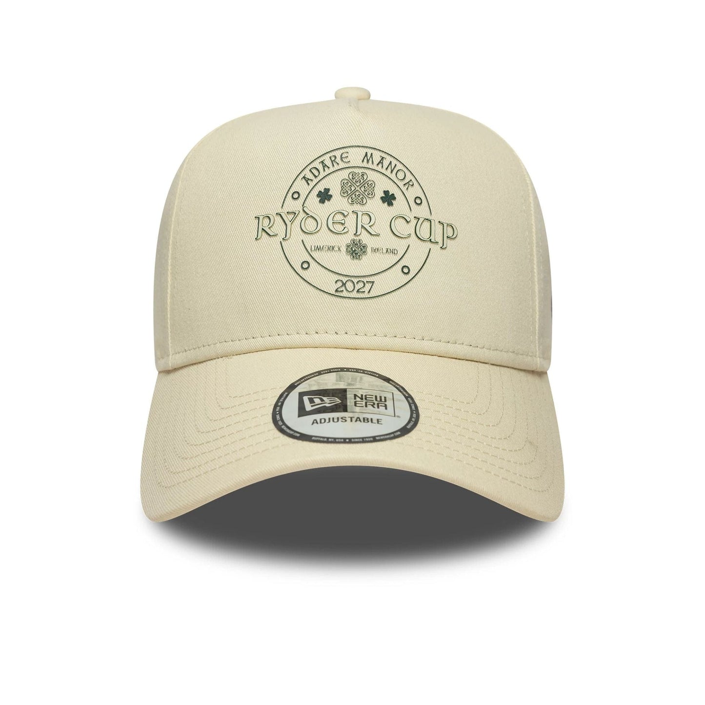 Pictured is this HD Print Ryder Cup Europe 2027 9FORTY A-Frame cap in Cream. 2