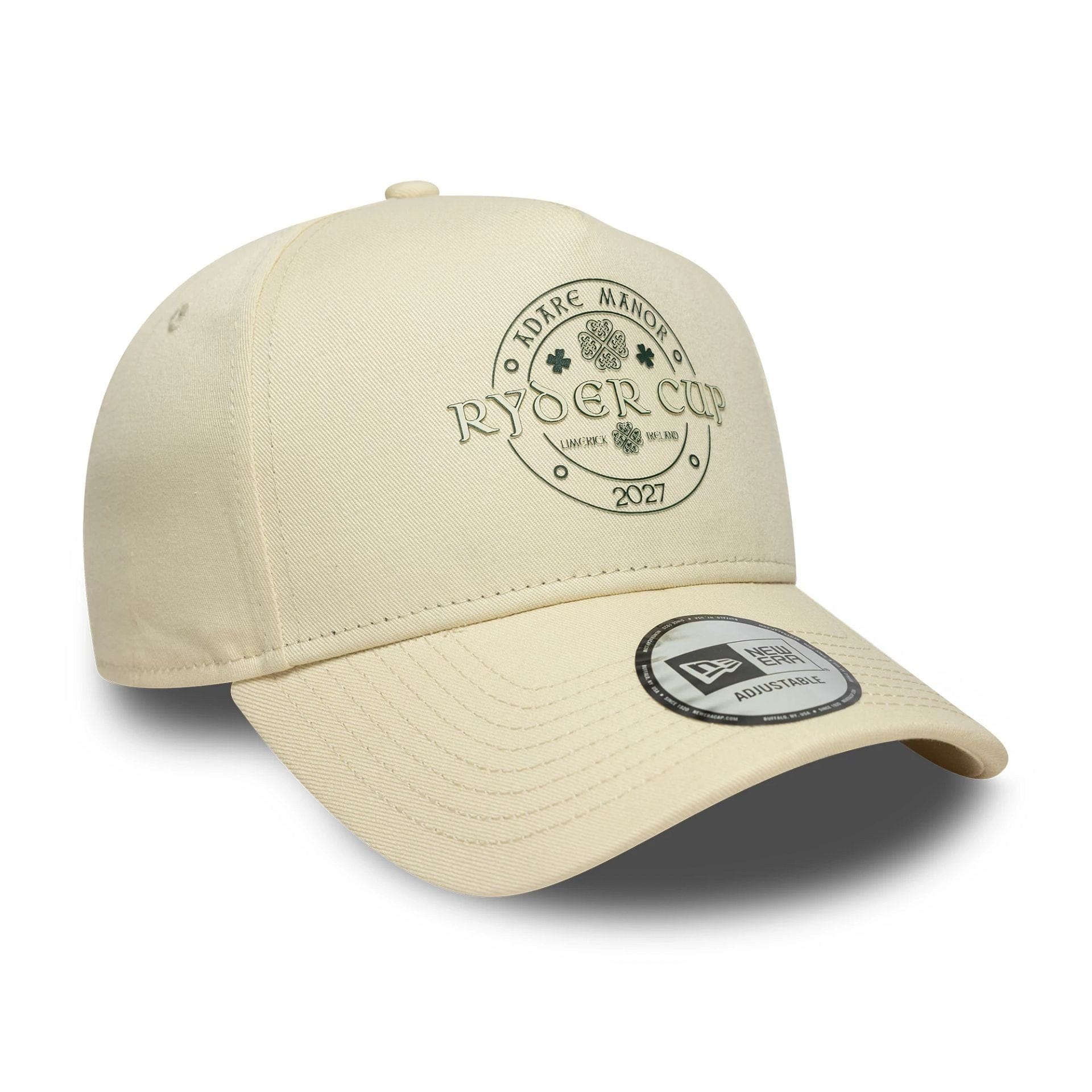 Pictured is this HD Print Ryder Cup Europe 2027 9FORTY A-Frame cap in Cream. 3