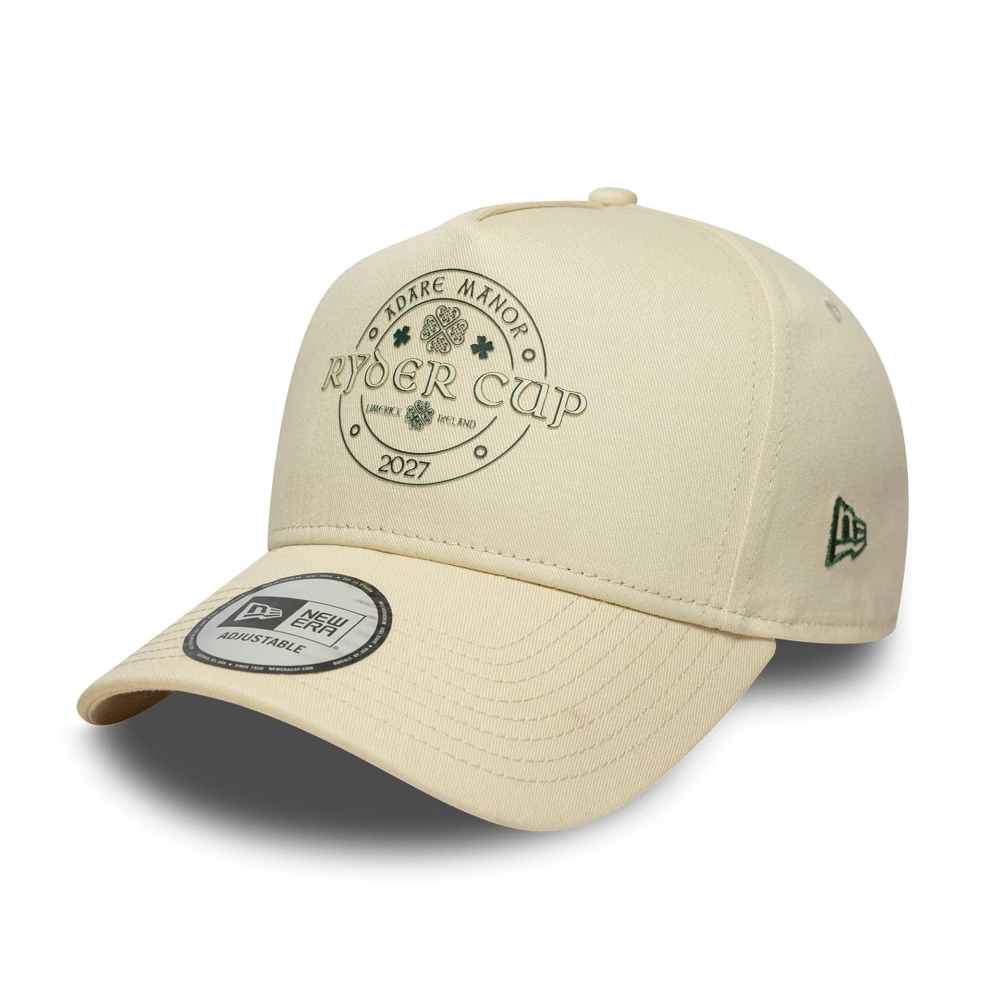 Pictured is this HD Print Ryder Cup Europe 2027 9FORTY A-Frame cap in Cream. 1