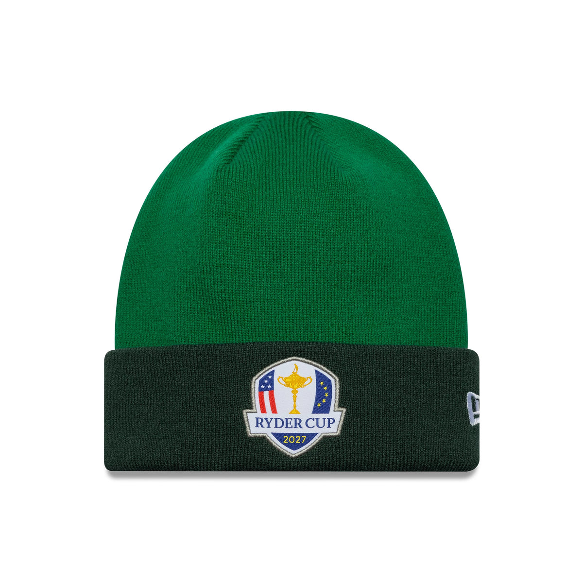 Pictured is this Ireland Ryder Cup 2027 Cuff Knit Beanie cap in green. 1