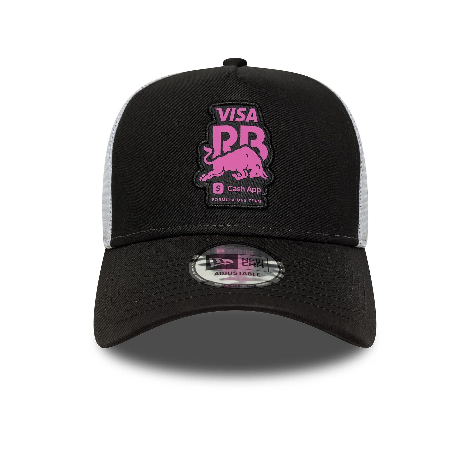 Pictured is this Visa Cash App Racing Bulls 9FORTY E-Frame Trucker in black. 2