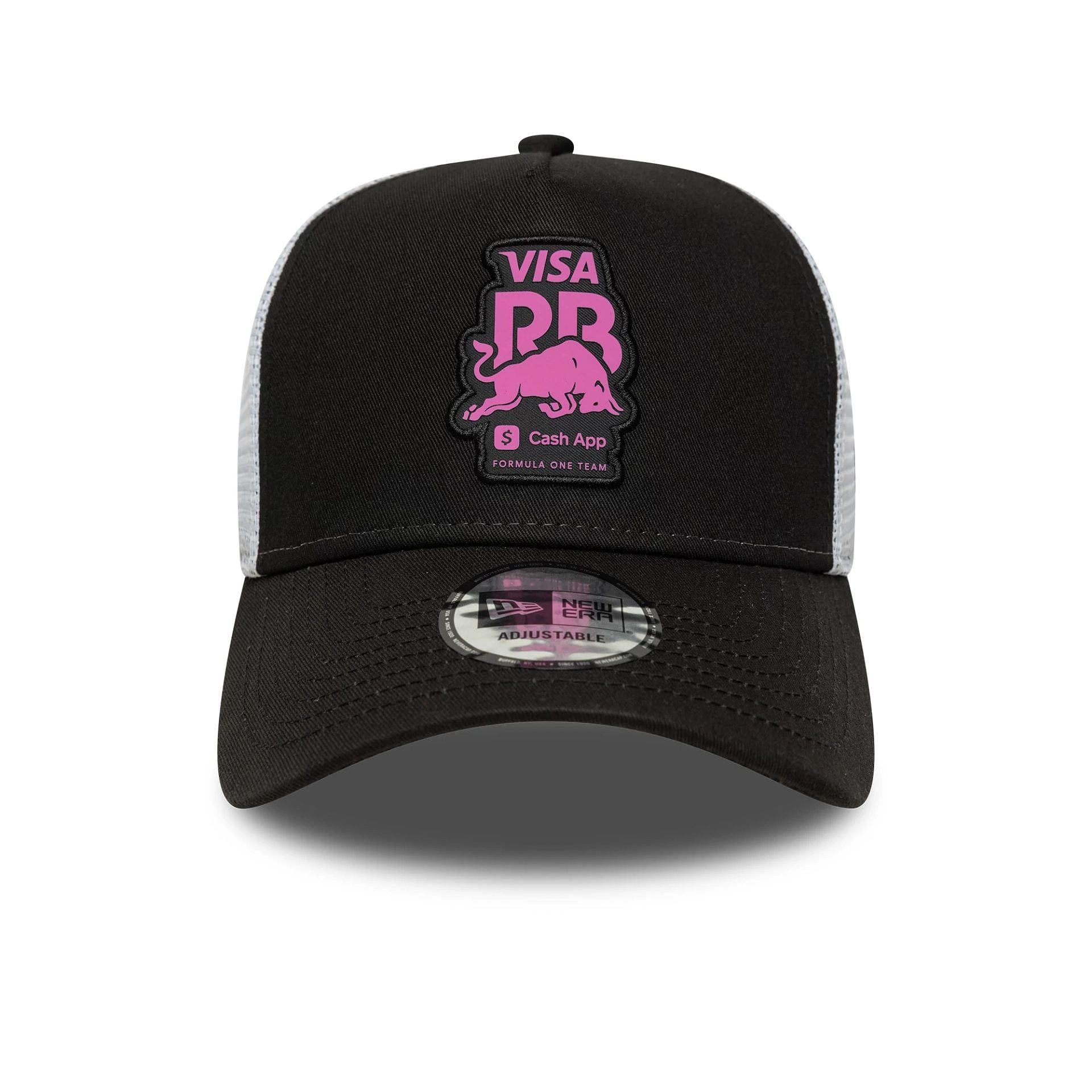 Pictured is this Visa Cash App Racing Bulls 9FORTY E-Frame Trucker in black. 2