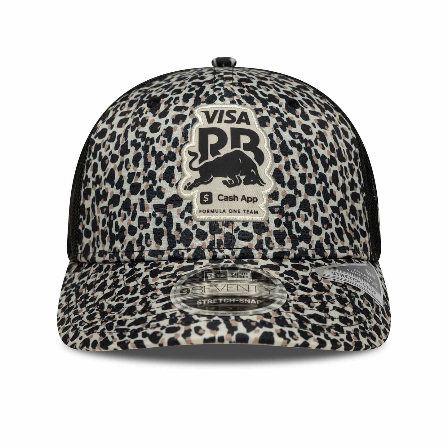 Pictured is this Leopard Visa Cash App Racing Bulls 9SEVENTY Stretch Snap in light beige. 2