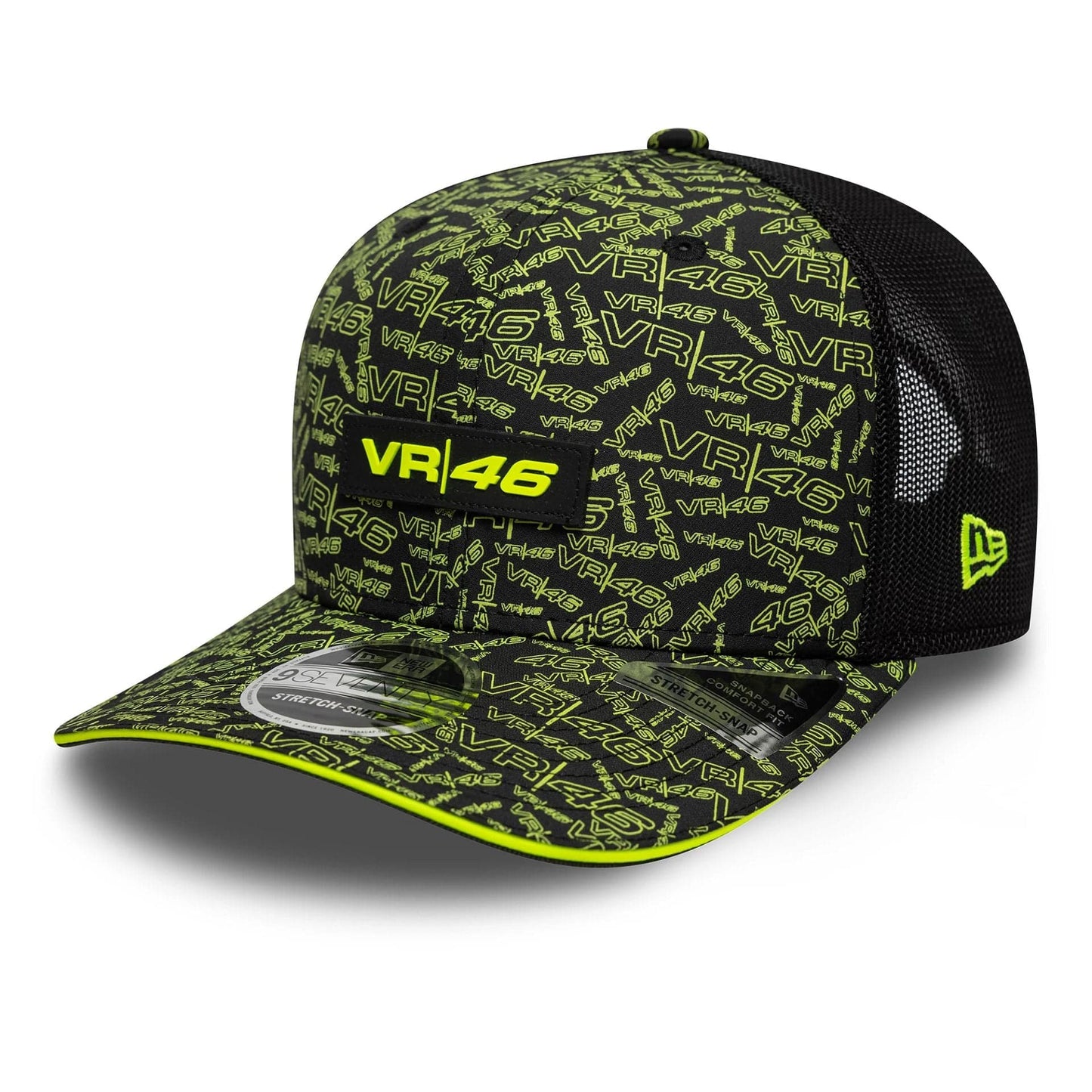 Pictured is this All Over Print VR46 9SEVENTY Stretch Snap in black. 1
