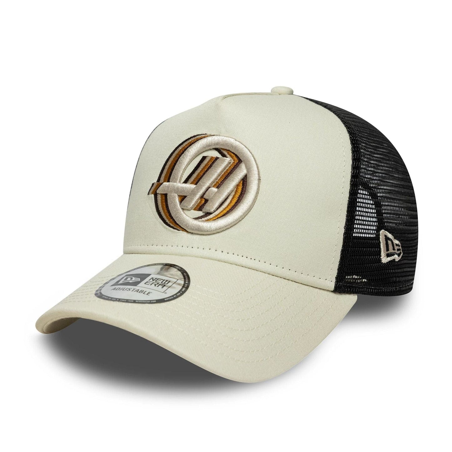 Pictured is this MoneyGram Haas F1 9FORTY A-Frame Trucker in Cream. 3