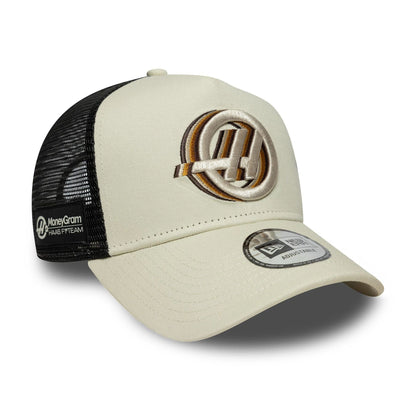 Pictured is this MoneyGram Haas F1 9FORTY A-Frame Trucker in Cream. 1