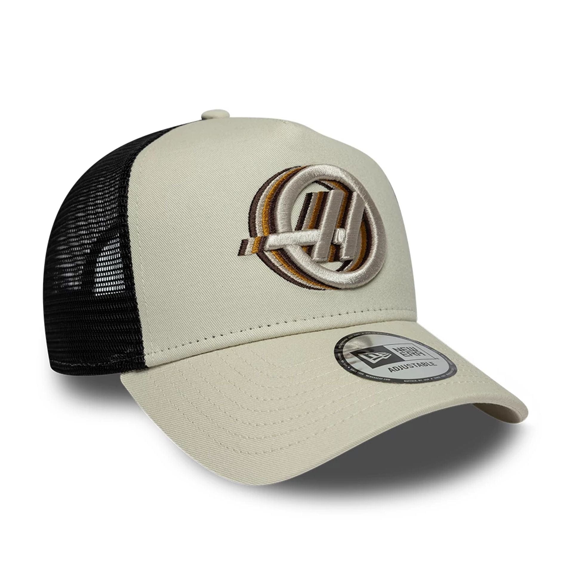 Pictured is this TGR Haas F1 9FORTY A-Frame Trucker in Cream. 3