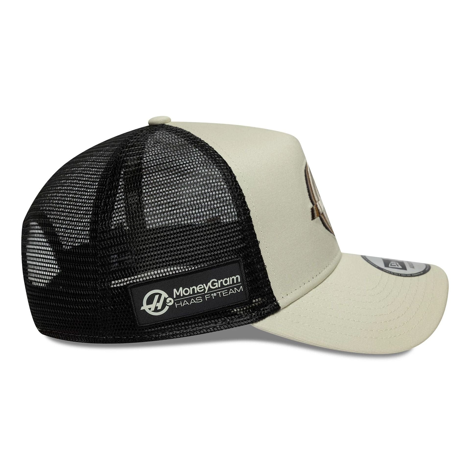 Pictured is this MoneyGram Haas F1 9FORTY A-Frame Trucker in Cream. 6