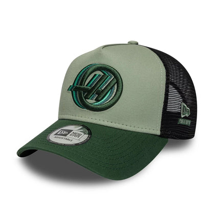 Pictured is this TGR Haas F1 9FORTY A-Frame Trucker in dark green. 1