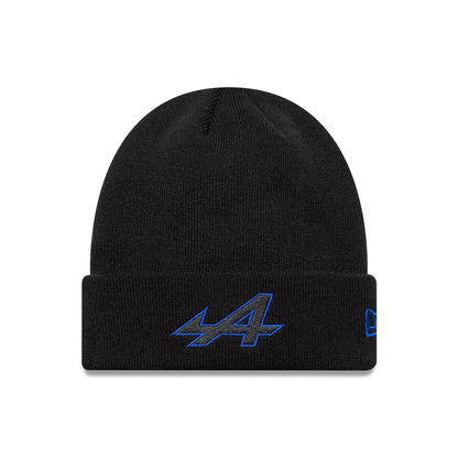 Pictured is this Alpine Racing Cuff knit Beanie in black. 1