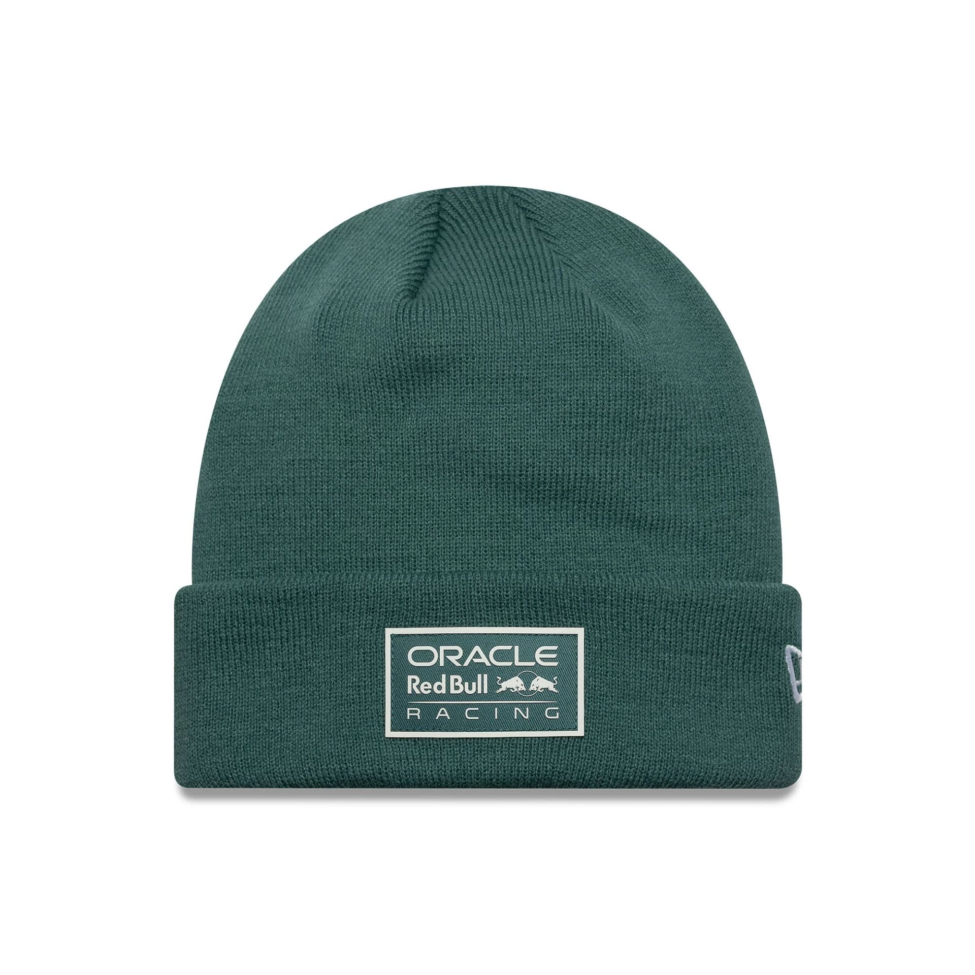 Pictured is this Red Bull Racing Cuff knit Beanie in dark green. 1