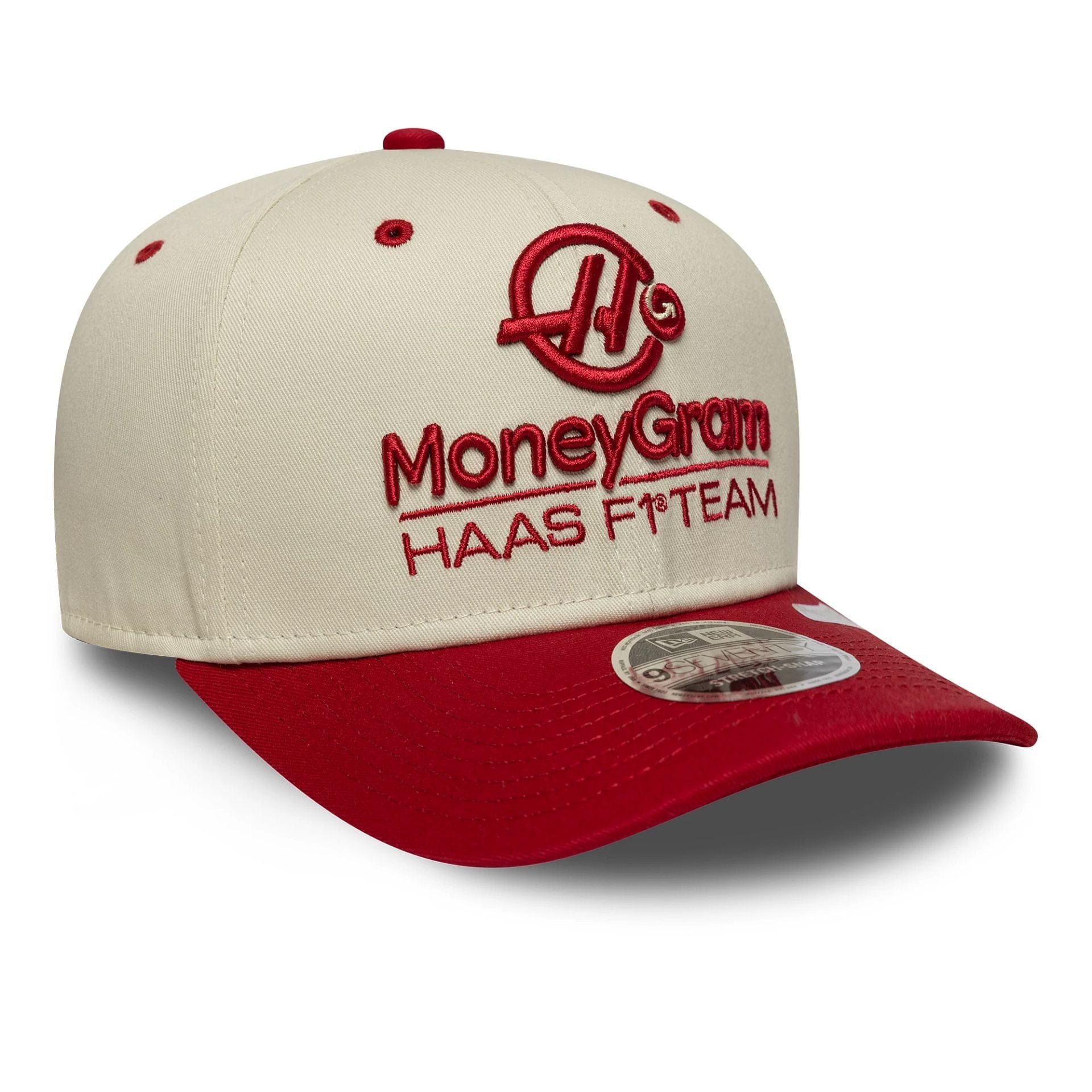 Pictured is this Wordmark MoneyGram Haas F1 9SEVENTY Stretch Snap in Cream. 3