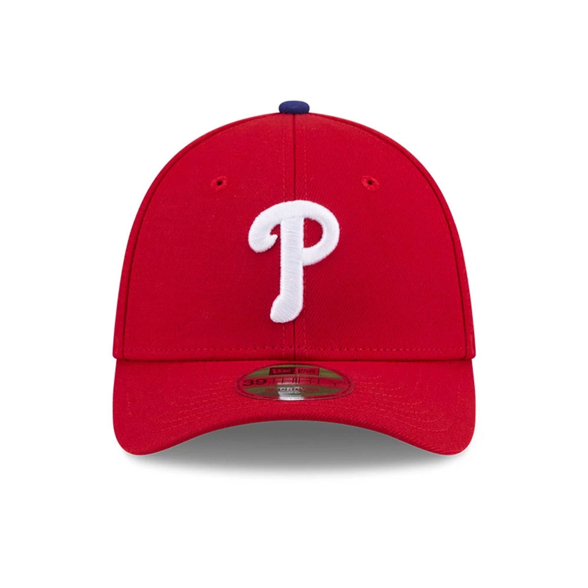 Pictured is this MLB Player Replica Philadelphia Phillies 39THIRTY M-Crown Stretch Fit cap in red. 3