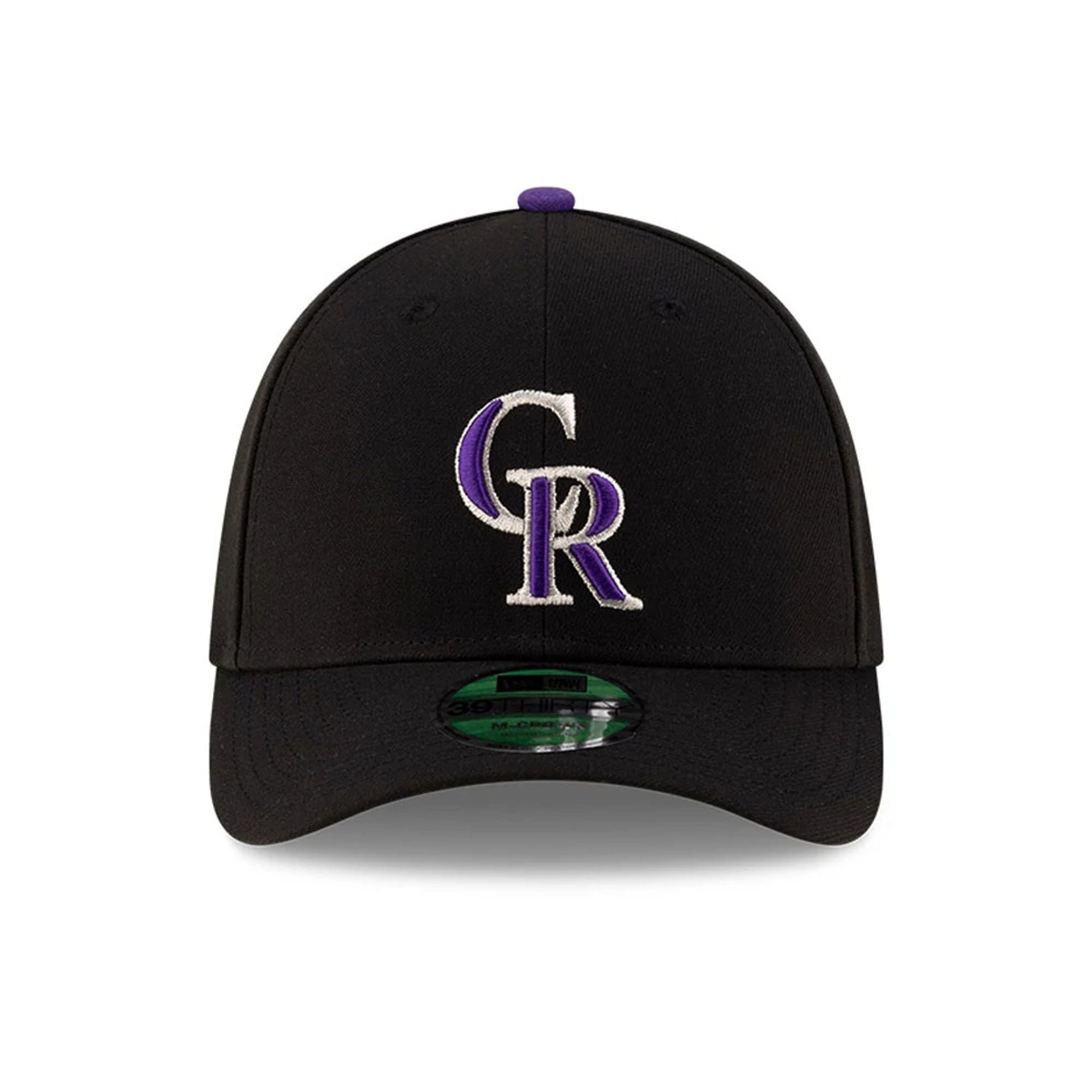 Pictured is this MLB Player Replica Colorado Rockies 39THIRTY M-Crown Stretch Fit cap in black. 2