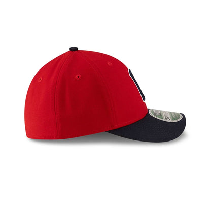 Pictured is this MLB Player Replica Cleveland Guardians 39THIRTY M-Crown Stretch Fit cap in Dark Red. 6