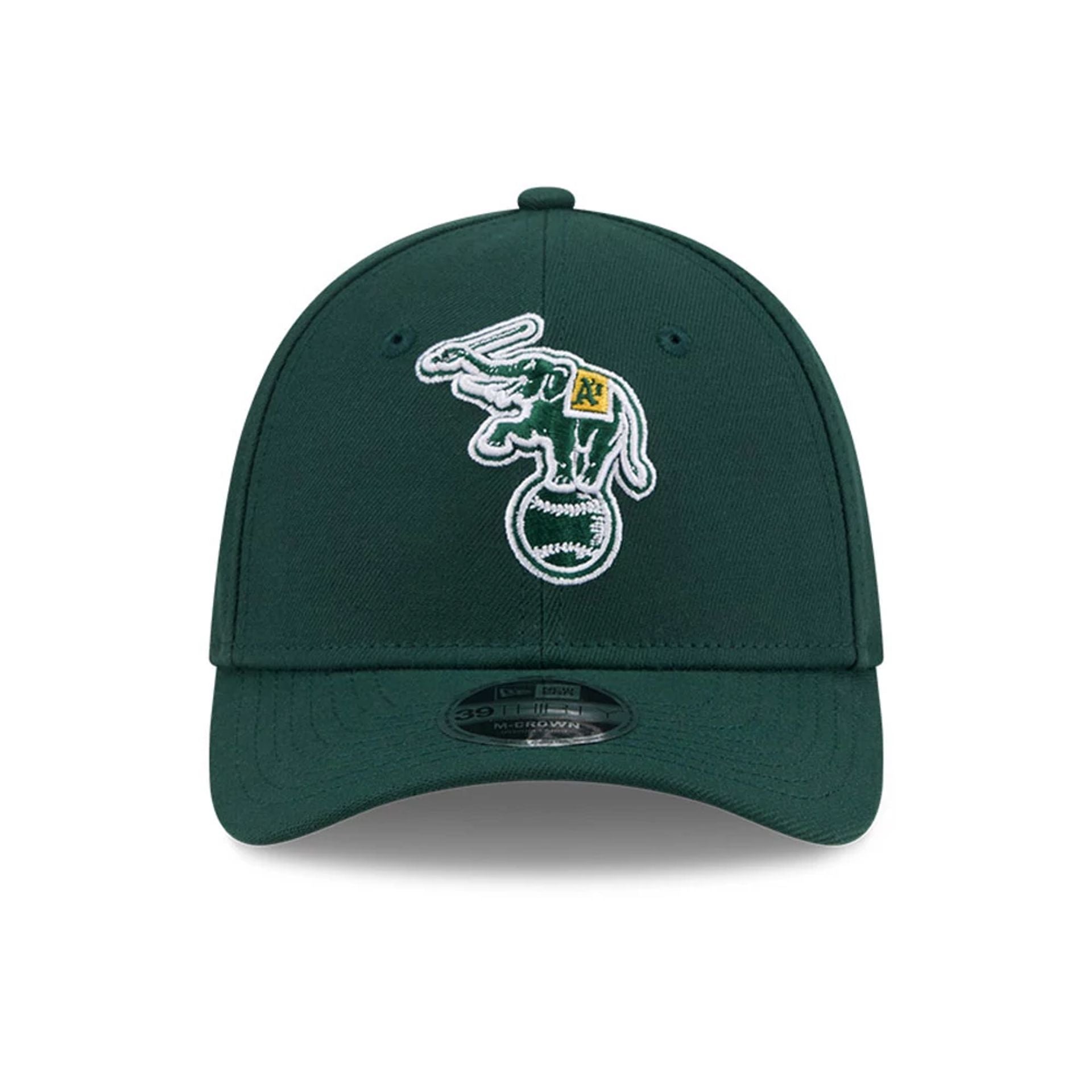 Pictured is this MLB Athletics 39THIRTY M-Crown Stretch Fit cap in dark green. 3