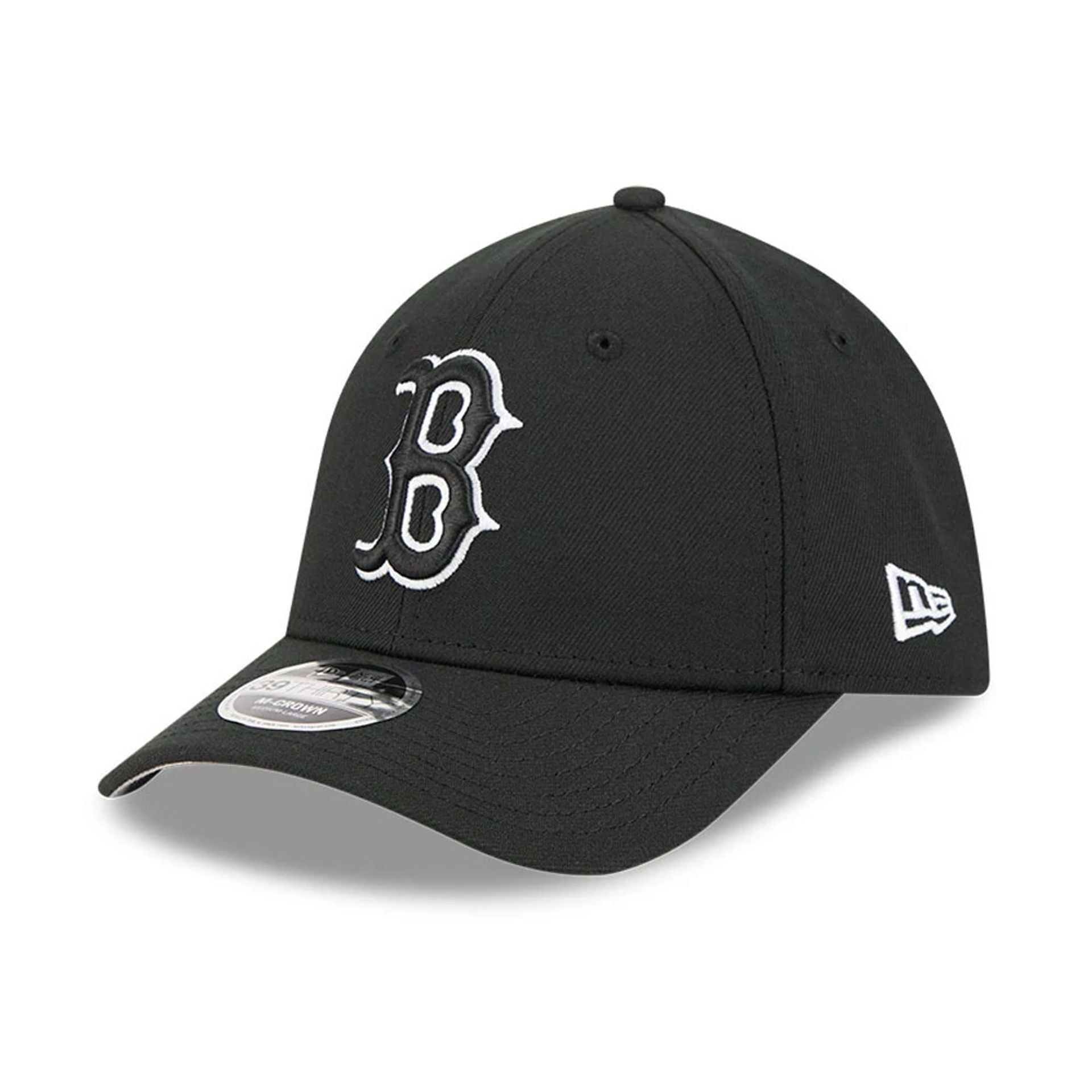Pictured is this MLB Boston Red Sox 39THIRTY M-Crown Stretch Fit cap in black. 1