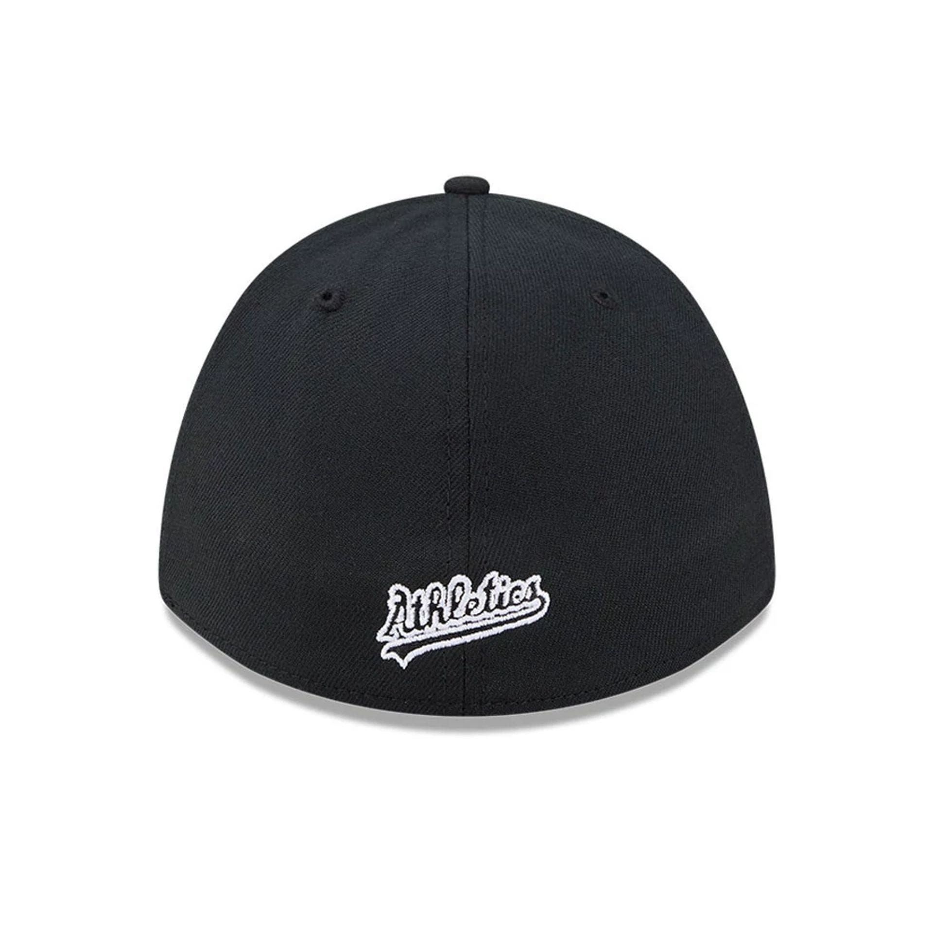 Pictured is this MLB Athletics 39THIRTY M-Crown Stretch Fit cap in black. 3