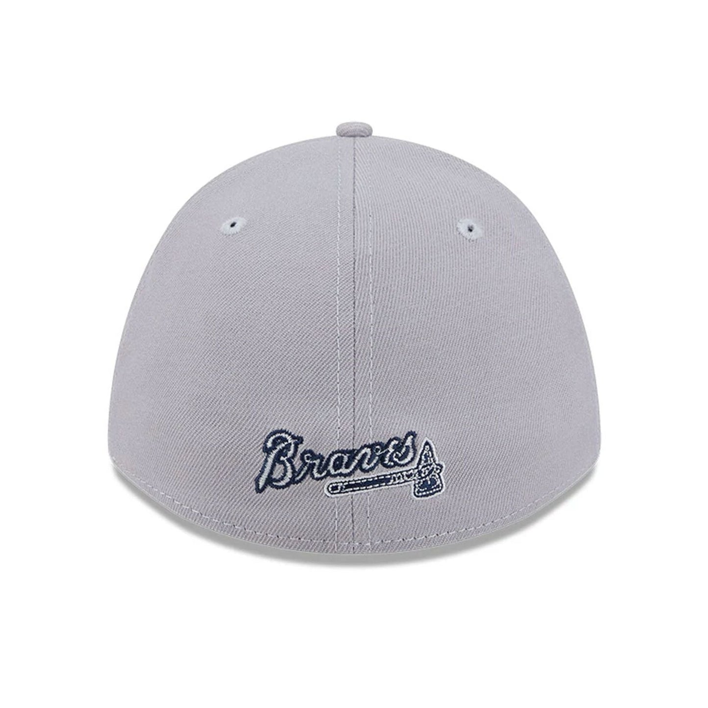 Pictured is this MLB Atlanta Braves 39THIRTY M-Crown Stretch Fit cap in grey. 4