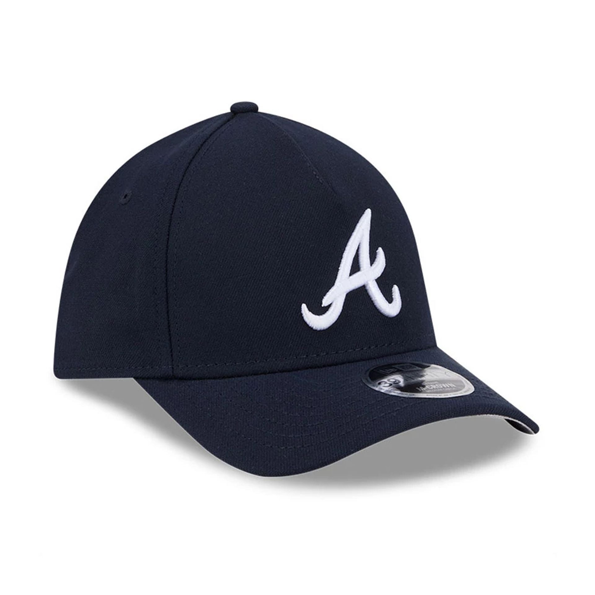 Pictured is this MLB Atlanta Braves 39THIRTY M-Crown A-Frame Stretch Fit cap in navy. 4