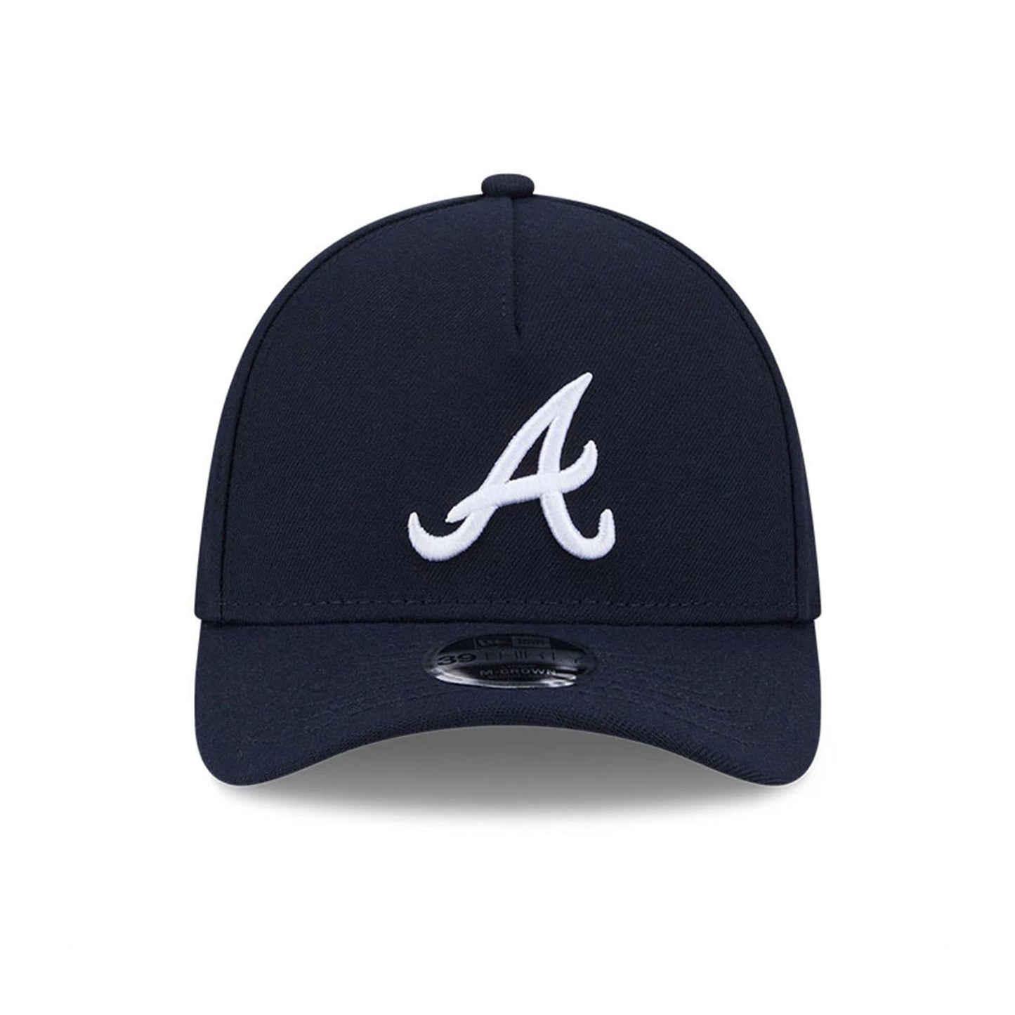 Pictured is this MLB Atlanta Braves 39THIRTY M-Crown A-Frame Stretch Fit cap in navy. 3