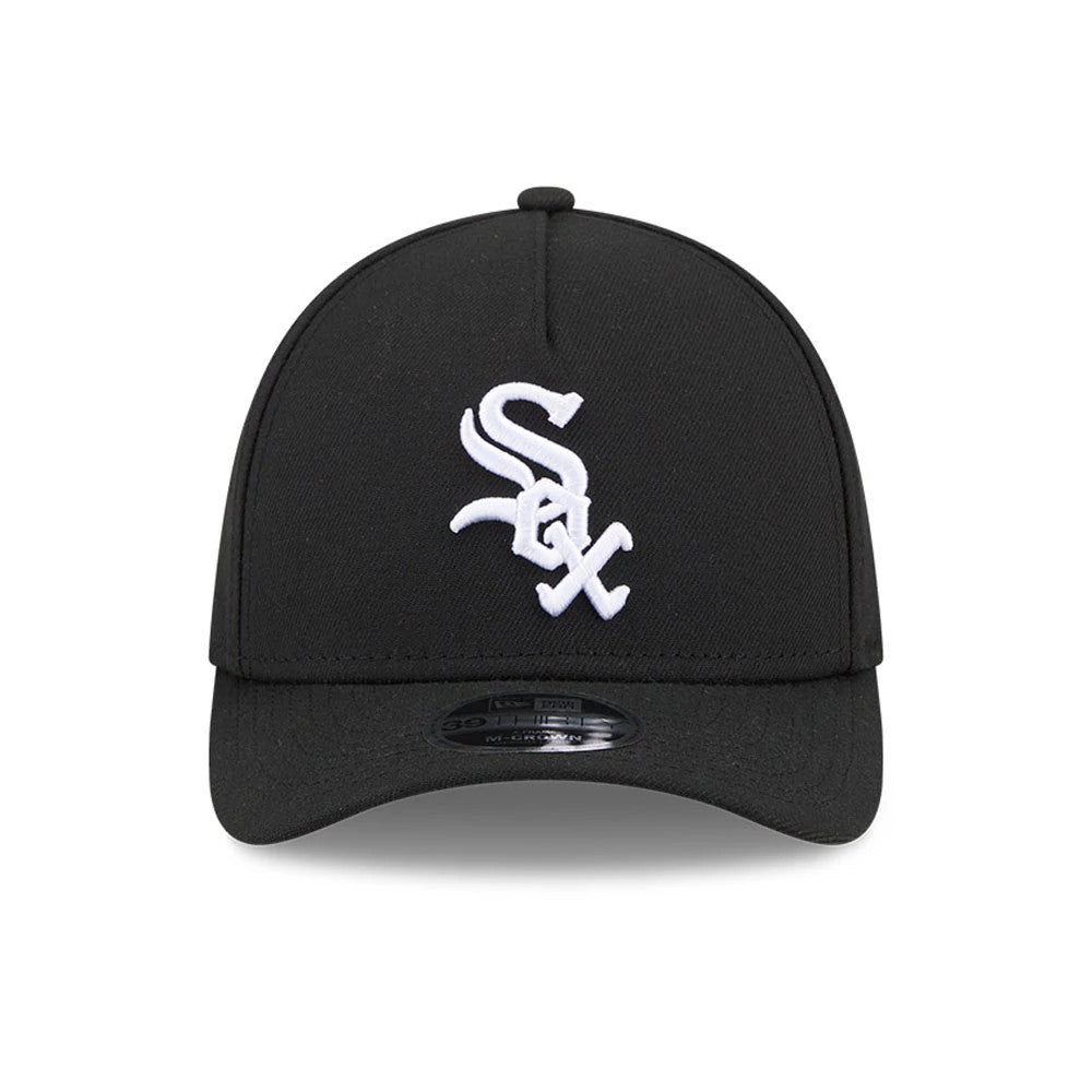 Pictured is this MLB Chicago White Sox 39THIRTY M-Crown A-Frame Stretch Fit cap in black. 3