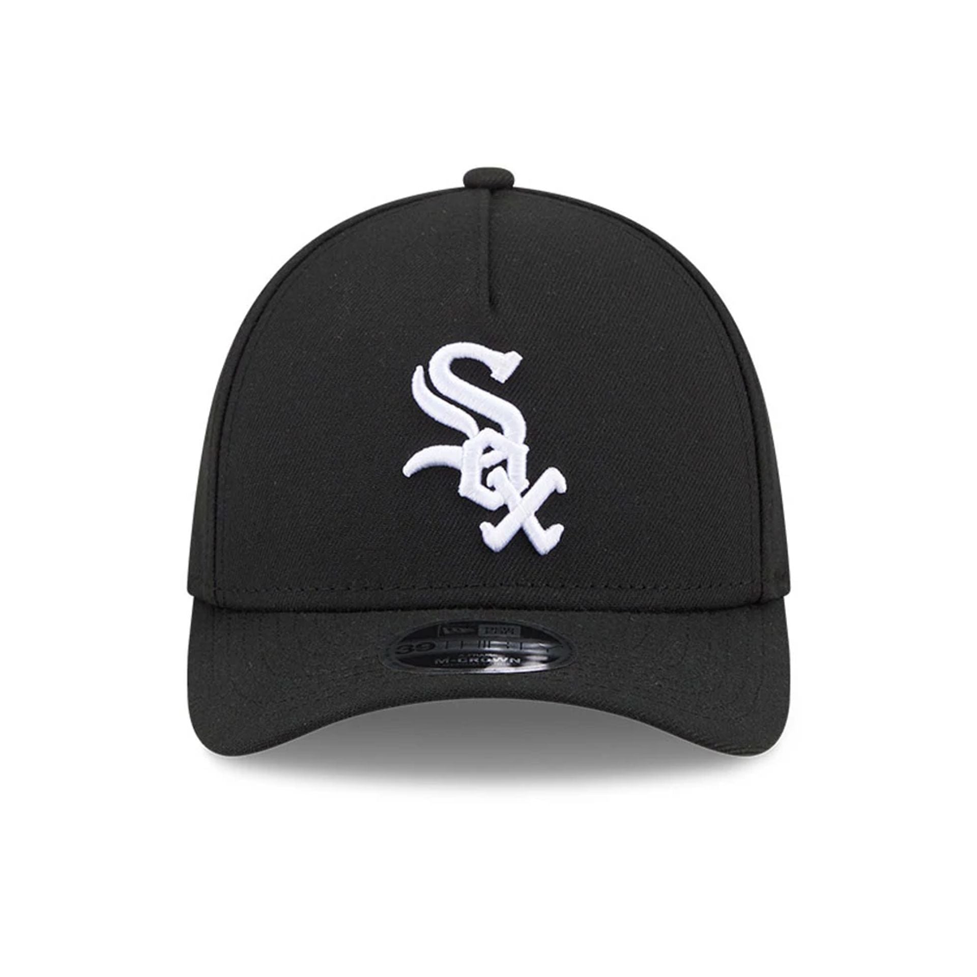 Pictured is this MLB Chicago White Sox 39THIRTY M-Crown A-Frame Stretch Fit cap in black. 3
