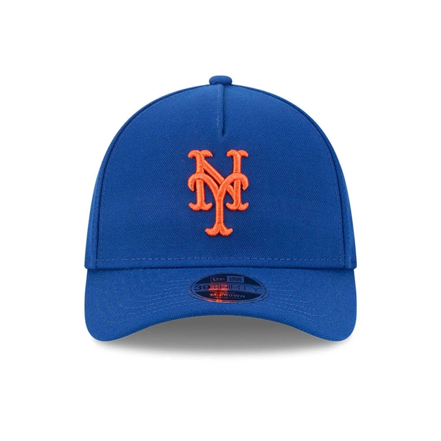 Pictured is this MLB New York Mets 39THIRTY M-Crown A-Frame Stretch Fit cap in blue. 3