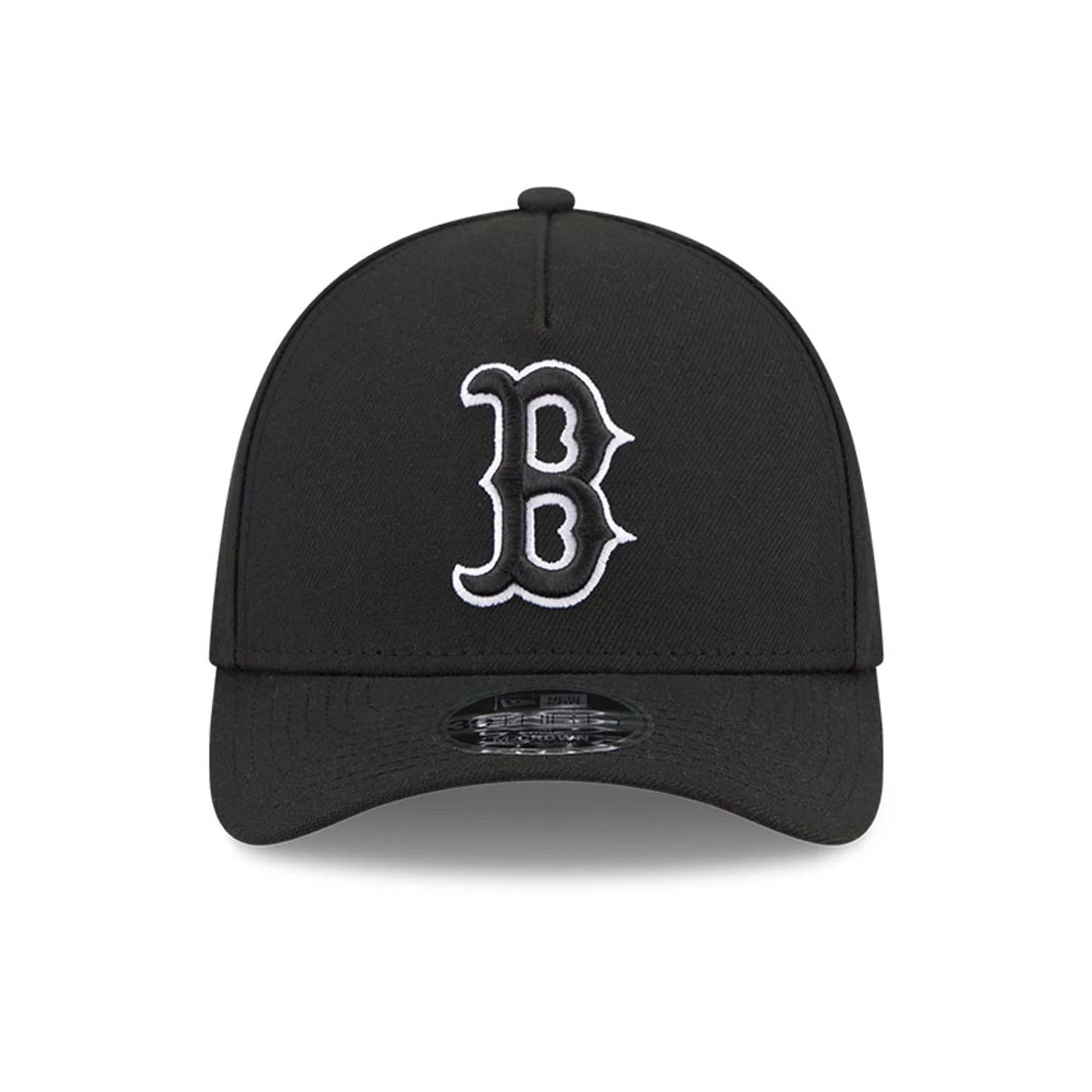 Pictured is this MLB Boston Red Sox 39THIRTY M-Crown A-Frame Stretch Fit cap in black. 3