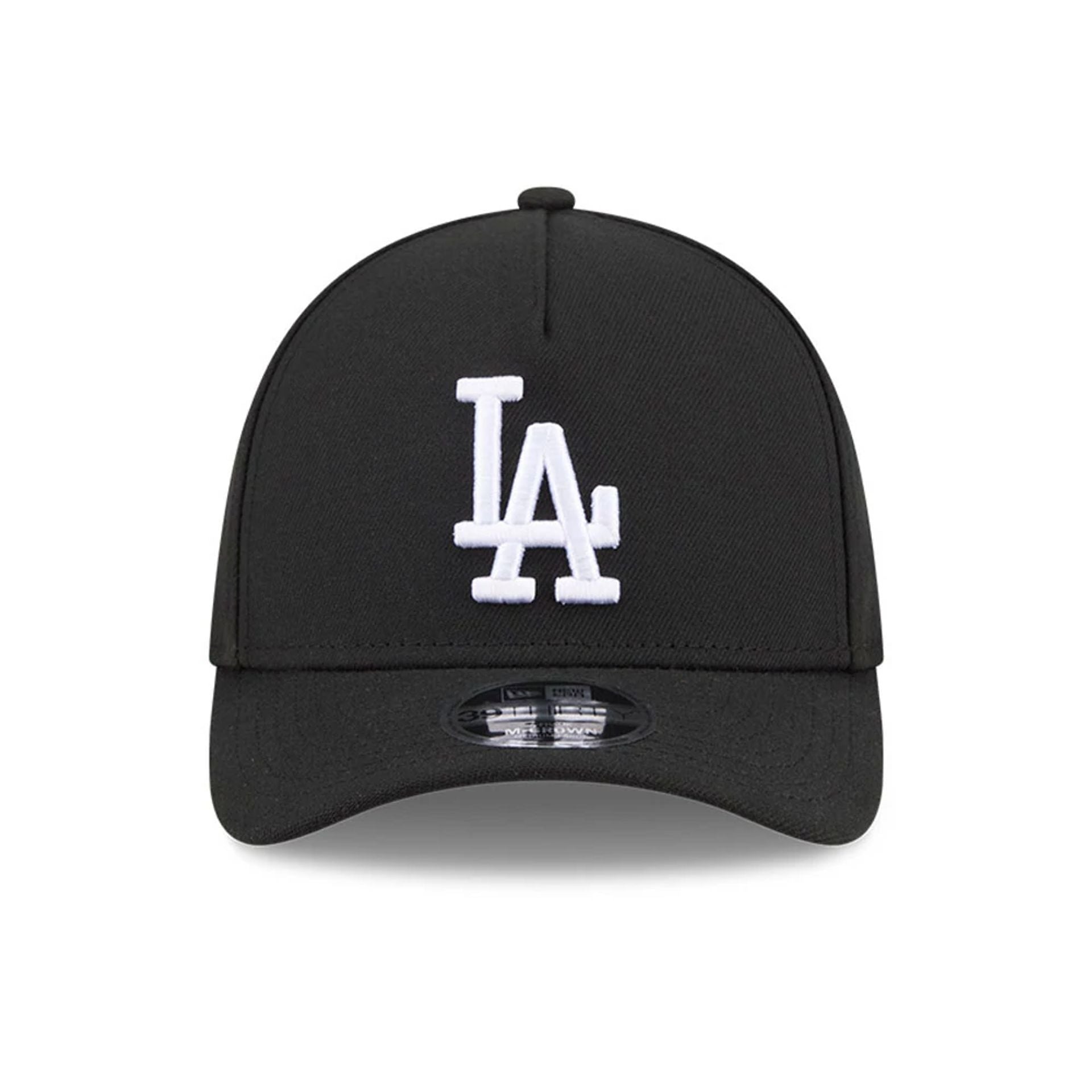 Pictured is this MLB LA Dodgers 39THIRTY M-Crown A-Frame Stretch Fit cap in black. 3