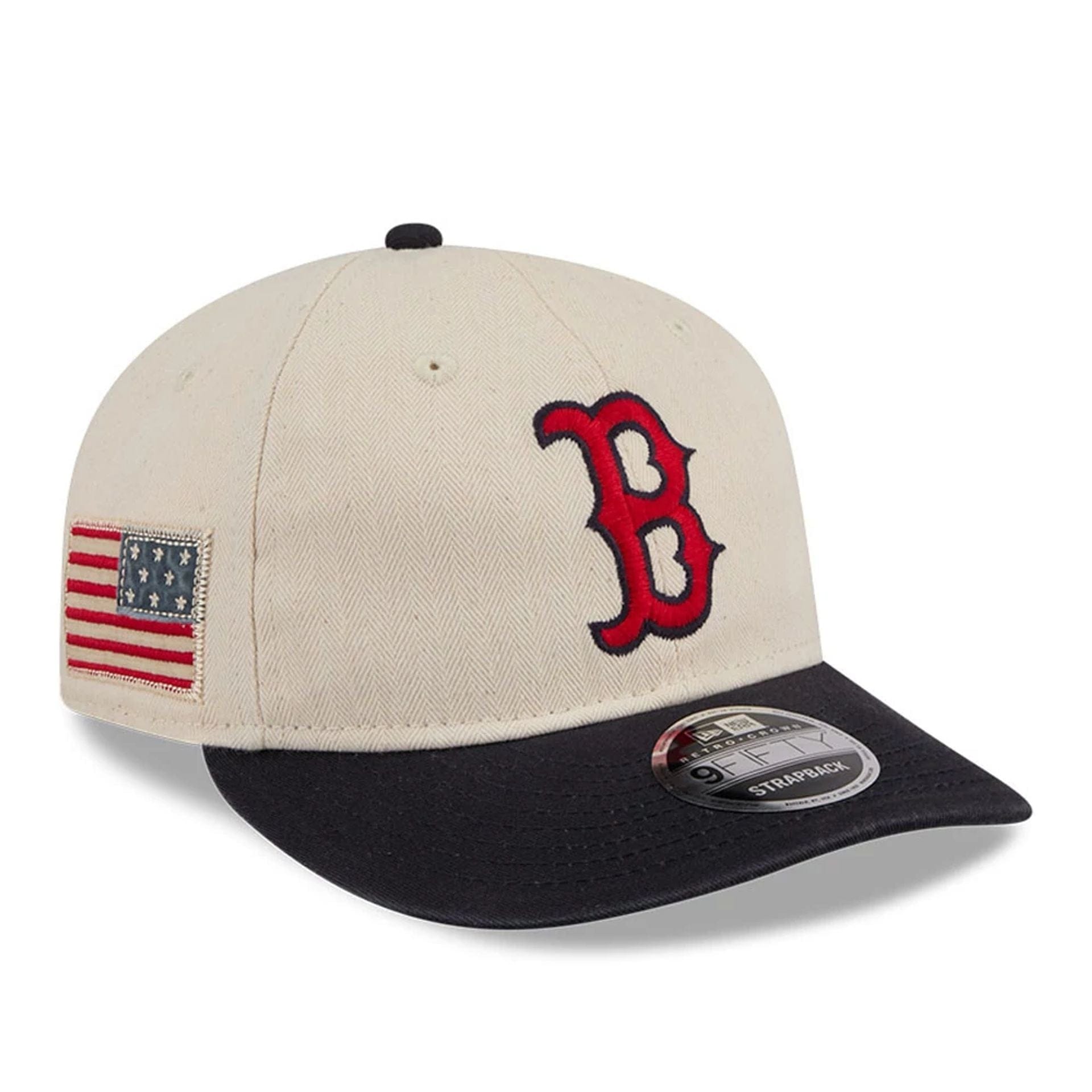 This is a Boston Red Sox MLB Americana Herringbone White Retro Crown 9FIFTY Adjustable Cap 1
