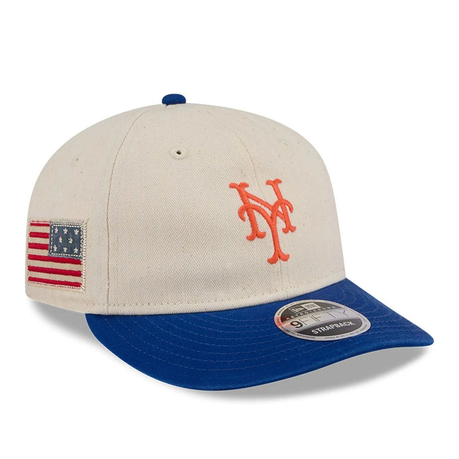 This is a New York Mets MLB Americana Herringbone White Retro Crown 9FIFTY Adjustable Cap 1