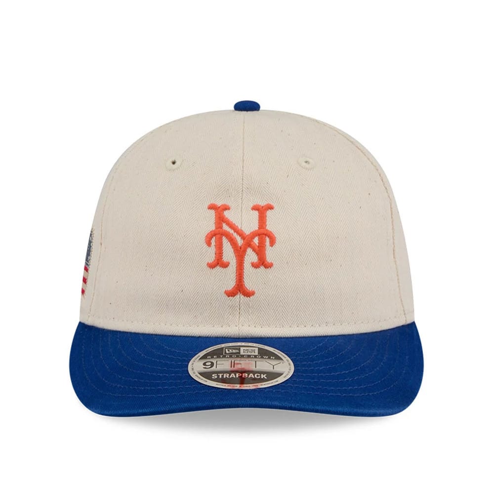 This is a New York Mets MLB Americana Herringbone White Retro Crown 9FIFTY Adjustable Cap 5